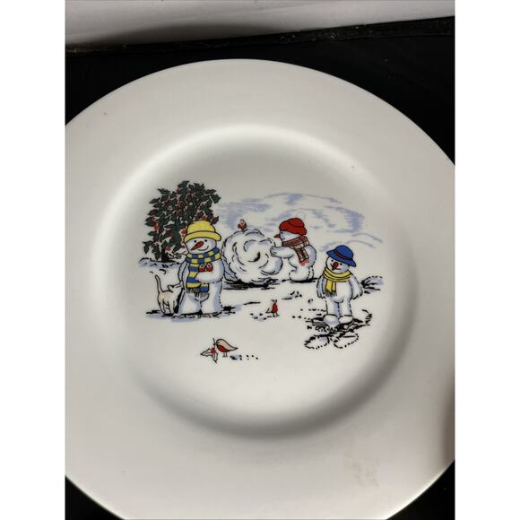 Global Design Porcelain Snowman Christmas Dinner Plate, Salad Plate, & Bowl Cute - Picture 2 of 7